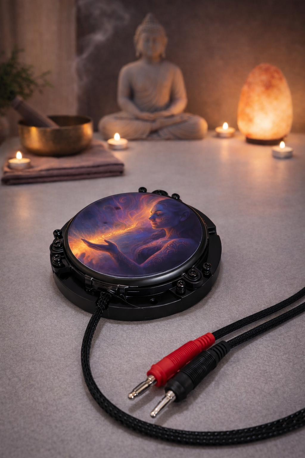 Sa'lumina Pulse frequentie apparaat met kosmisch design voor geluidstrilling en vibratietherapie